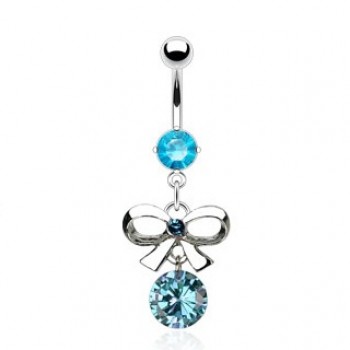 Bow Tie CZ Belly Bar Navel Dangle 